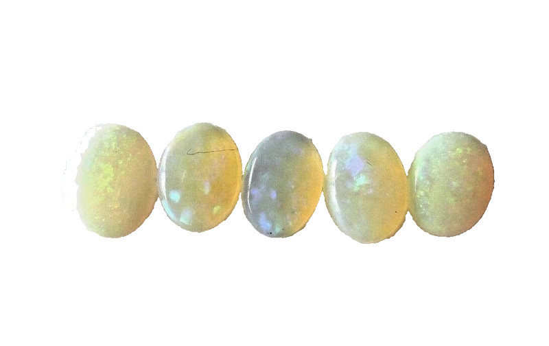 SET OF 5 SOLID WHITE OPAL LOOSE STONES 8 X 6 BLUE, GREEN, ORANGE gallery