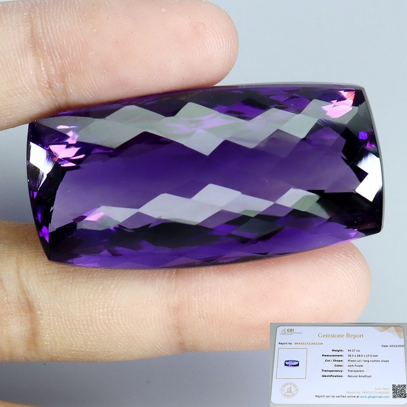 Free Certificate Dark Purple Amethyst 94.07ct 38x19mm Museum Gemstone Very Rare