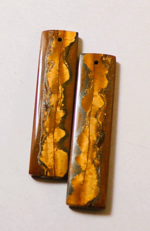 53.30 Cts Natural Tiger Eye Drilled Cabochon Match Pair Gemstone 48X12MM DE-80 gallery
