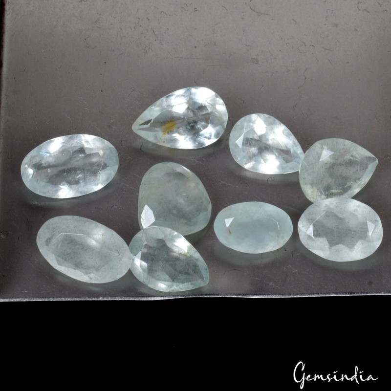 9 Pc Natural Aquamarine Top Quality 12mm-15mm Mix Faceted Cut Certified Gemstone