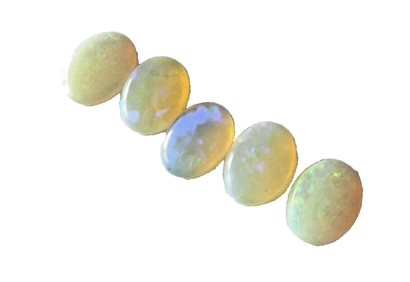SET OF 5 SOLID WHITE OPAL LOOSE STONES 8 X 6 BLUE, GREEN, ORANGE