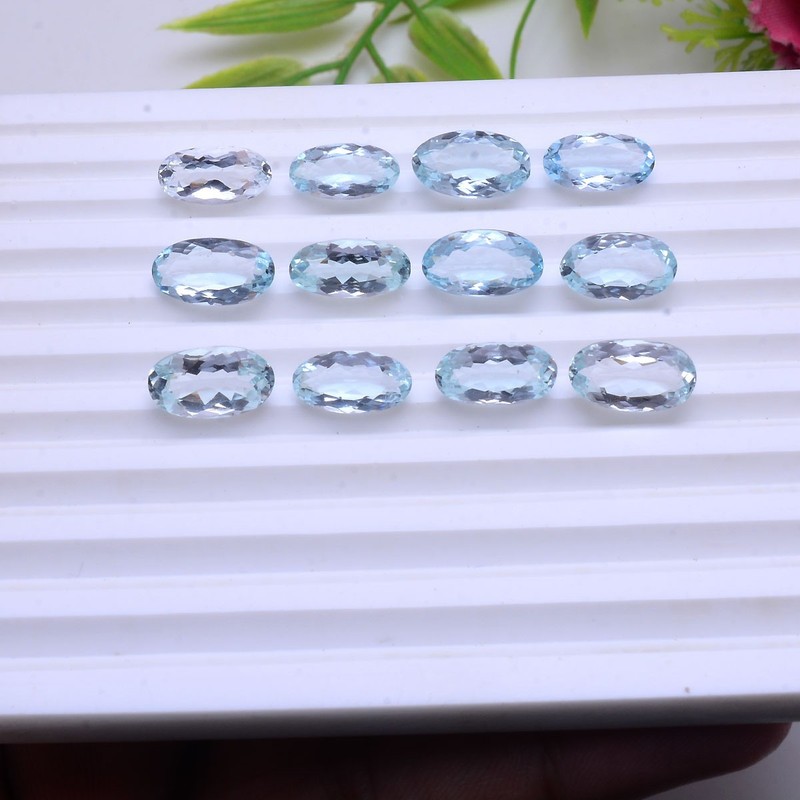 12 Pcs Natural Aquamarine 11mm-12mm Oval Cut Stunning Untreated Loose Gemstones