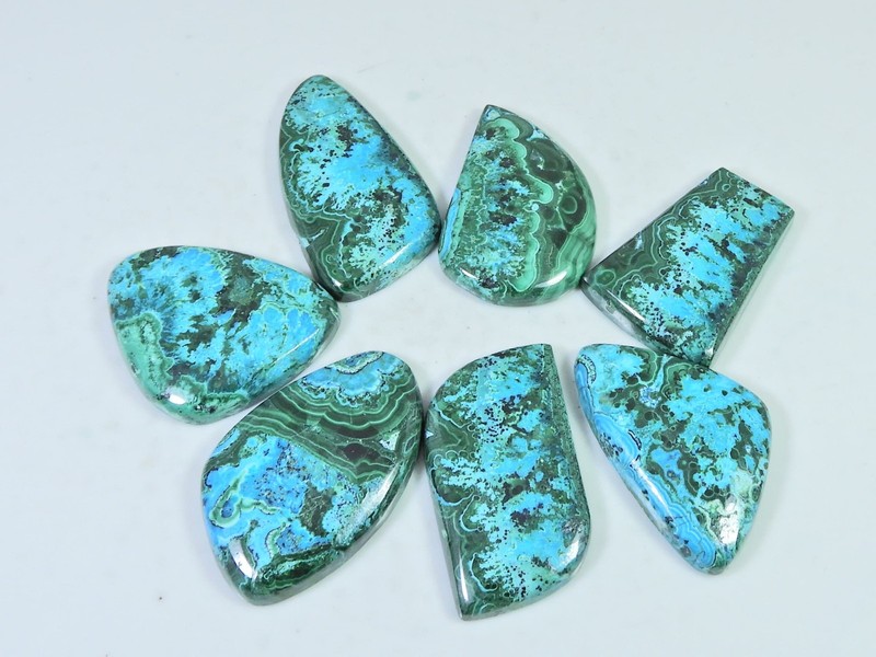 250Cts.Natural Chrysocolla Malachite Fancy Cabochon Loose Gemstone 7Pcs Lot n394 gallery