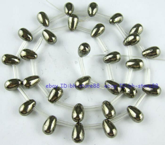 Side Hole Pear Teardrop Natural Pyrite Flat Round Fish Hexagonal column Beads
