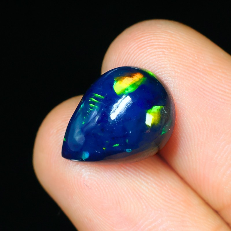 5.40 Ct Natural Ethiopian Black Opal Gemstone Pear Welo Fire Black Opal Cabochon