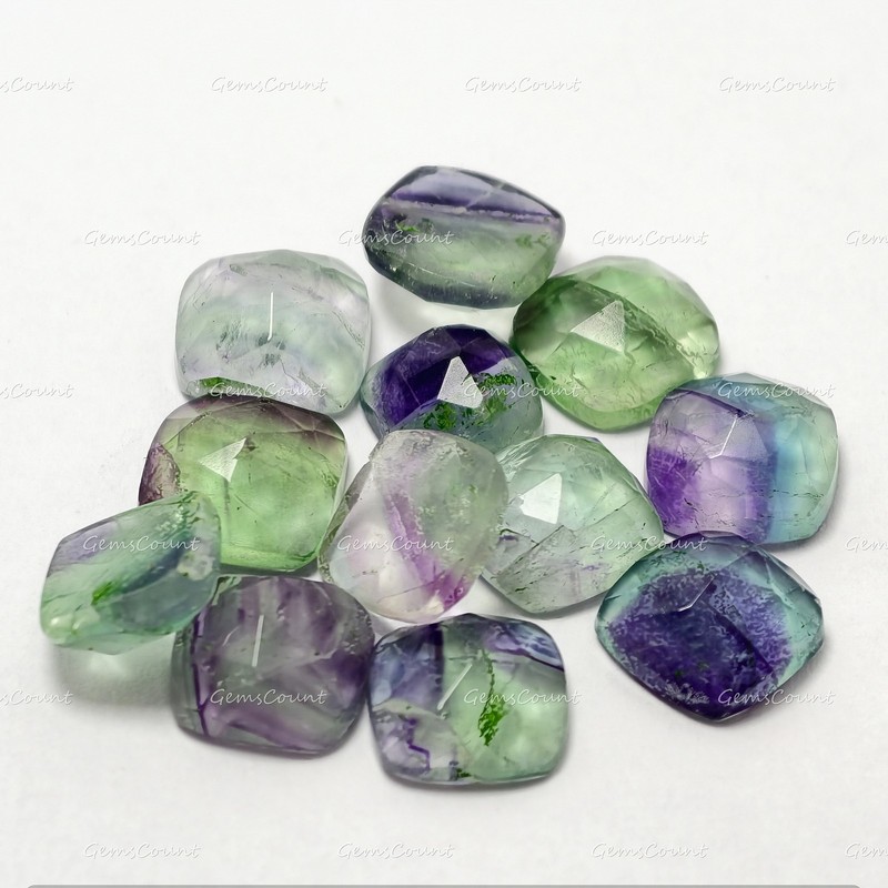 Natural Fluorite Cushion Rose Cut Calibrated Gemstone For Jewelry 5mm-20mm