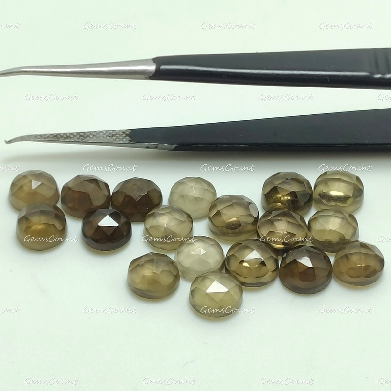 Natural Smoky Quartz Round Rose Cut Healing Gemstone For Jewelry 5mm-20mm gallery