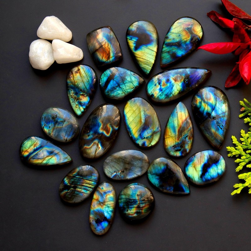 18Pc 366Ct Natural Labradorite Loose Gems Cabochon Lot 45×15 20x18mm #R-13836