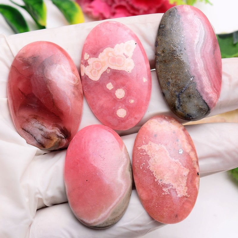 5 Pcs Natural Desginer Rhodochrosite Top-Grade Oval Cabochon Loose Gemstones Lot