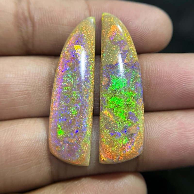 Stunning Natural Monarch Opal Matched Pair Multicolor Fire Opal Gemstone Set