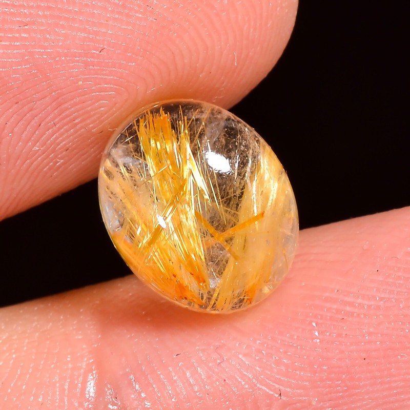 Oval Golden Rutile Quartz Cabochon Loose Gemstone (9x11x5 mm)