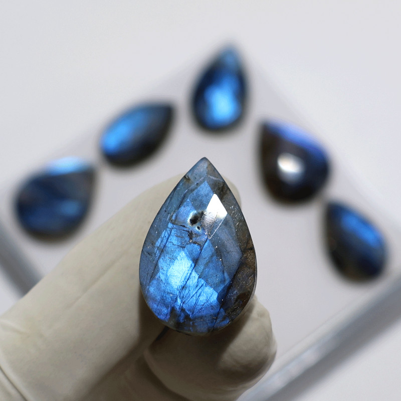 Blue Lightning 6 PC Natural Labradorite 26mm-29mm Teardrop Faceted Gemstones Lot gallery