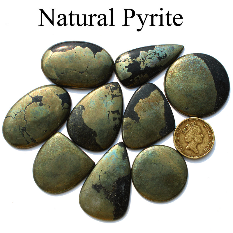 9 Pcs ~ 624 Cts Natural Pyrite Untreated 28mm-43mm Cabochon Loose Gemstones Lot gallery