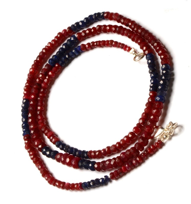 Natural Sapphire Ruby Gemstone 3 to 5mm Size Faceted Rondelle Beads 23″ Necklace