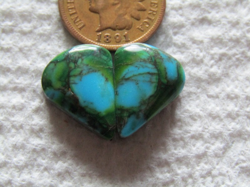 2 Blue Green Turquoise Cabs 12 carats Matching set Cabochons