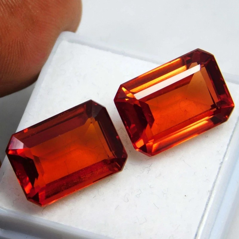 30 Ct Natural Orange Sapphire Ceylon Emerald Cut Certified Loose Gemstone Pair gallery