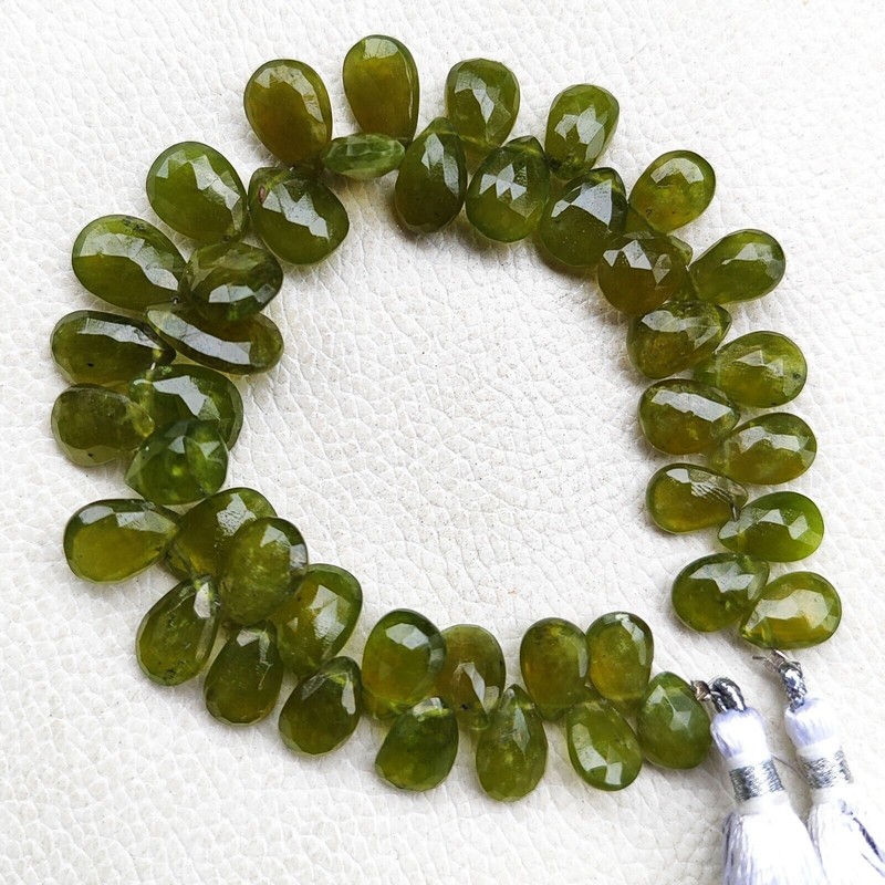 Natural Vesuvianite Gems 11×8 to 15×10 mm Size Faceted Pear Shape Beads 8″Strand