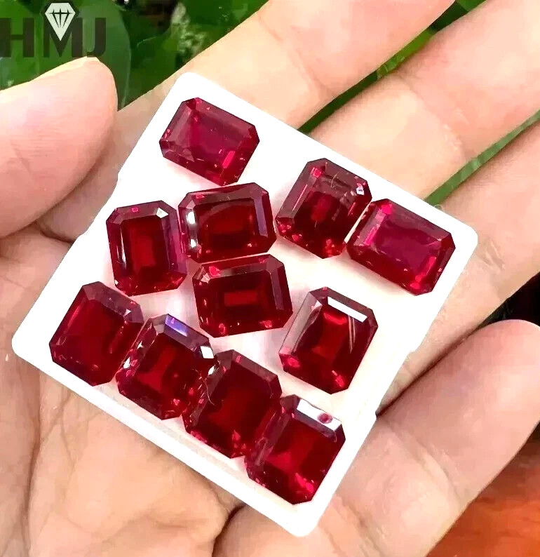 120 CT 10 Pieces Red Ruby Burma Natural Emerald Cut Untreated Loose Gemstone Lot