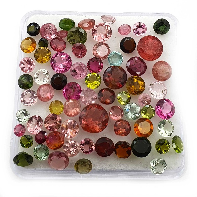 Natural Multi Tourmaline Round Cut Loose Gemstone 52 Pcs 3-6 MM 10 CT