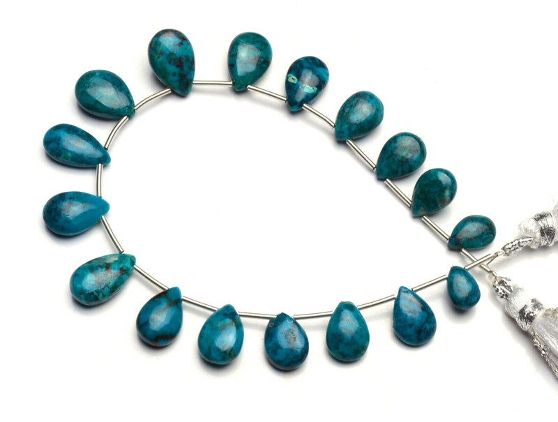 Natural Gem Chrysocolla 8×5 to 12x9MM Smooth Pear Shape Briolette Beads 7.5″