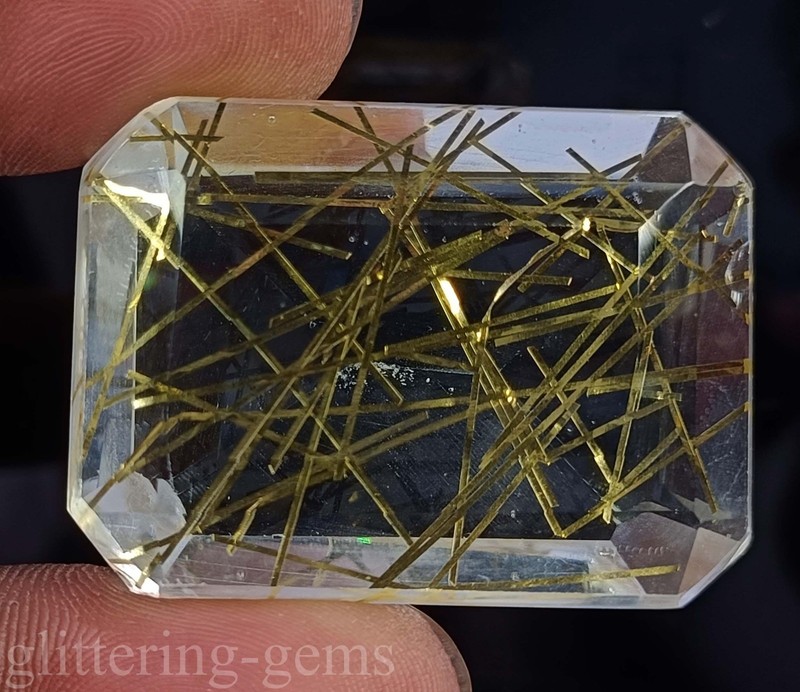 IGL Certified 94Ct Golden Rutilated Quartz Emerald Cut Loose Gem 6DJJ