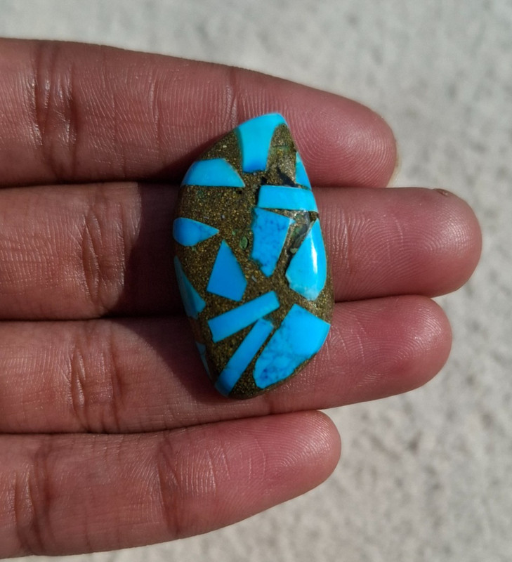 Blue Copper Turquoise Fancy Shape Cabochon 28.5x17x5.5mm Approx 22.30Cts AMJ1382