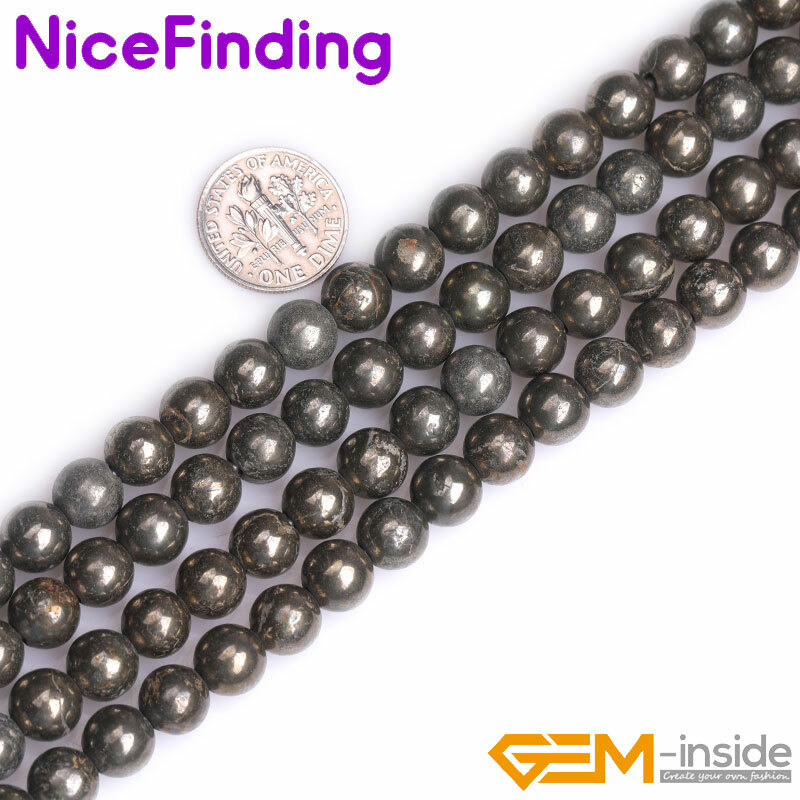 Natural Gray Pyrite Gemstone Round Strand 15" 2mm Big Hole Stone 6mm 8mm 10mm gallery