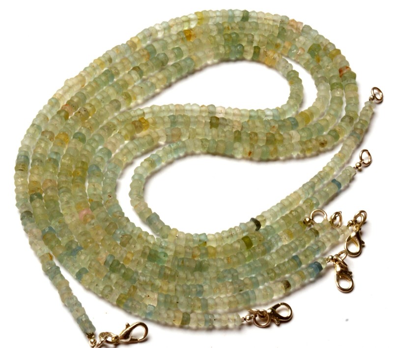 Natural Aquamarine Gemstone 4 to 5 mm Size Unpolished Rondelle Shape Beads 18.5″
