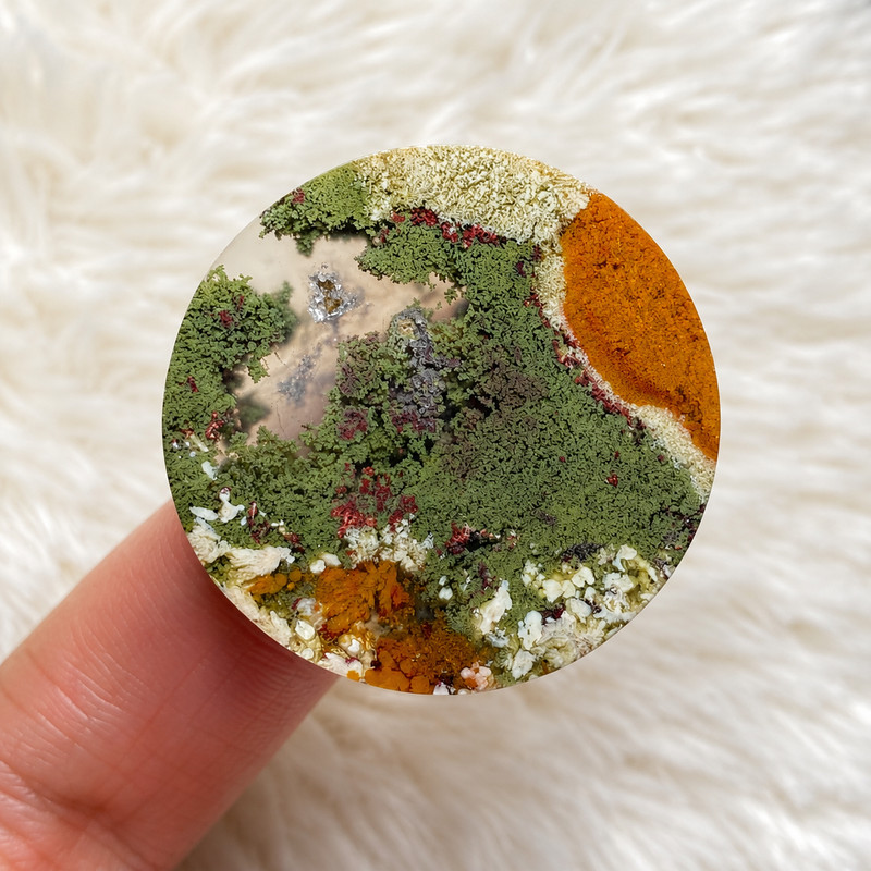 Rare Moss Agate Round Cabochon 33x4mm Forest Landscape Gemstone Collector Stone gallery