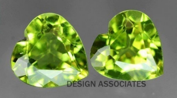 PERIDOT 5 MM HEART CUT 2 PIECE SET ALL NATURAL