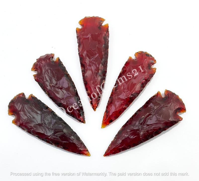 Man-made Red Garnet 3-4 Inch Arrowhead Crystal 4 Pieces Gemstone Cabochon
