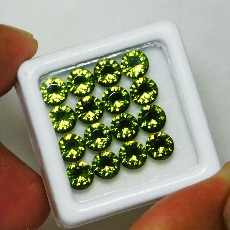 24 PCS Natural Green Sapphire Gemstone Certified Lot 5 MM Round Diamond Cut gallery