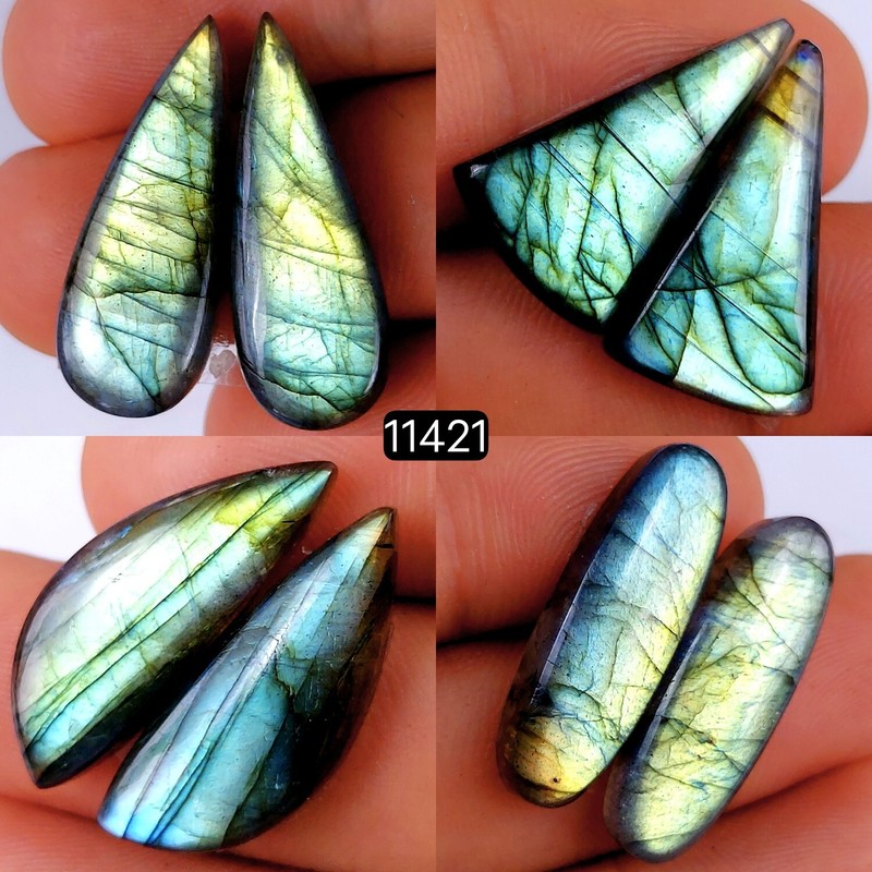 4 Pair 96 Cts Natural Labradorite Pair Cabochon Gemstone 27×10-24x14mm #R-11421