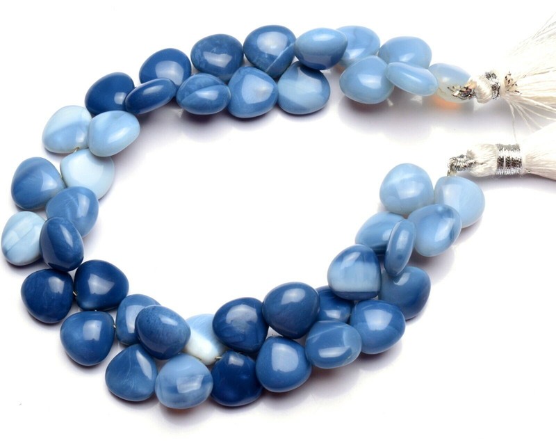 Natural Gem Peru Blue Opal 10mm Approx. Size Smooth Heart Shape Beads 8″ 141Cts.