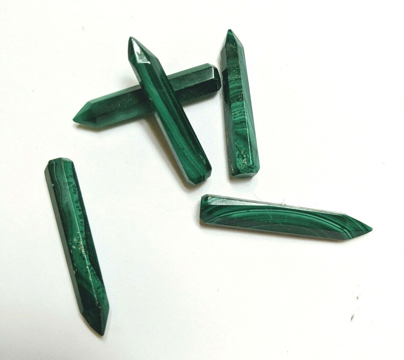 Malachite Points Lot of 5, hand cut & polished, each one unique; Jewelry making gallery