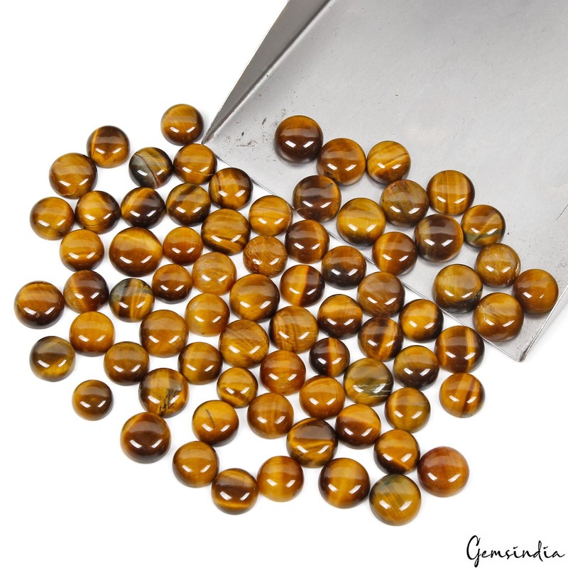 330 Ct Natural Tiger Eye 8mm-11mm Flat Back Round Cabochon Loose Gemstones~74 Pc