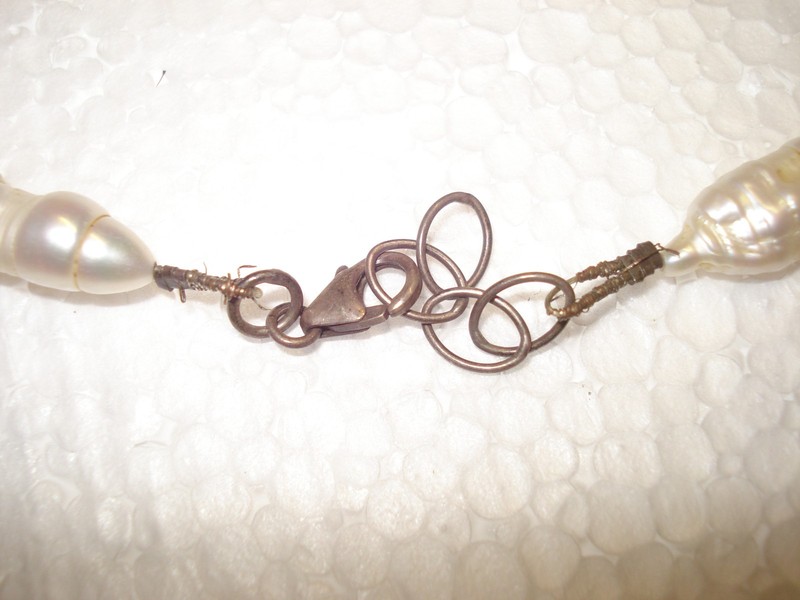 Natural Freshwater Biwa Stick Pearl Beads and turquise necklace 25" long 925 cla gallery