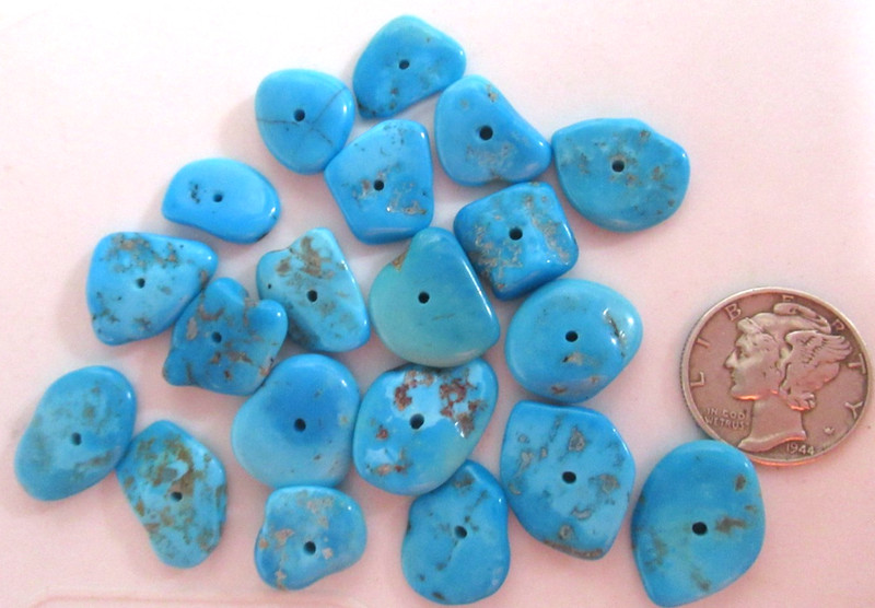 SLEEPING BEAUTY TURQUOISE 100tcw DRILLED FLAT NUGGETS 10X10mm TO 16X12mm #824 gallery