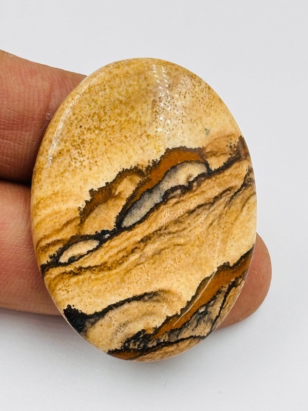 Natural Picture Jasper Cabochon Lot –Scenic Brown Tan Gemstone Oval, Pear, Round
