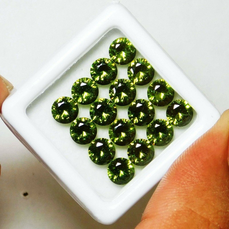 24 PCS Natural Green Sapphire Gemstone Certified Lot 5 MM Round Diamond Cut gallery