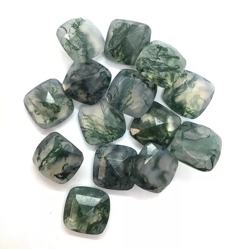 [WHOLESALE] NATURAL MOSS AGATE FACETED CUSHION SHAPE LOOSE GEMSTONE gallery