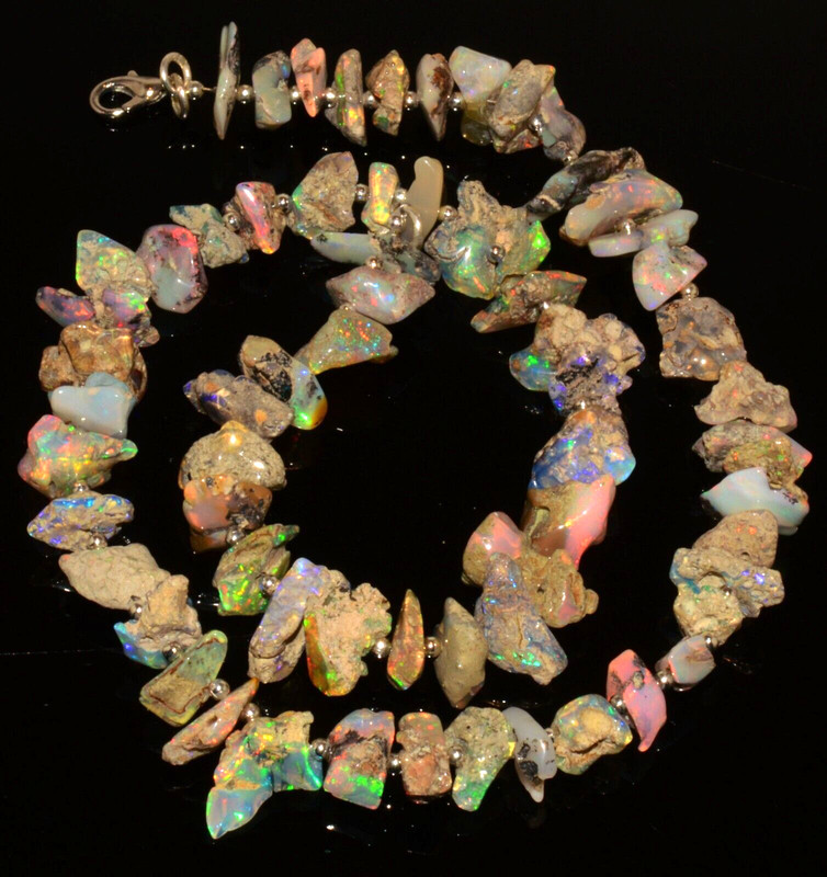 Natural Rainbow Fire Opal Gems 11 to 13 mm Size Raw Chips Beads 17″ Necklace