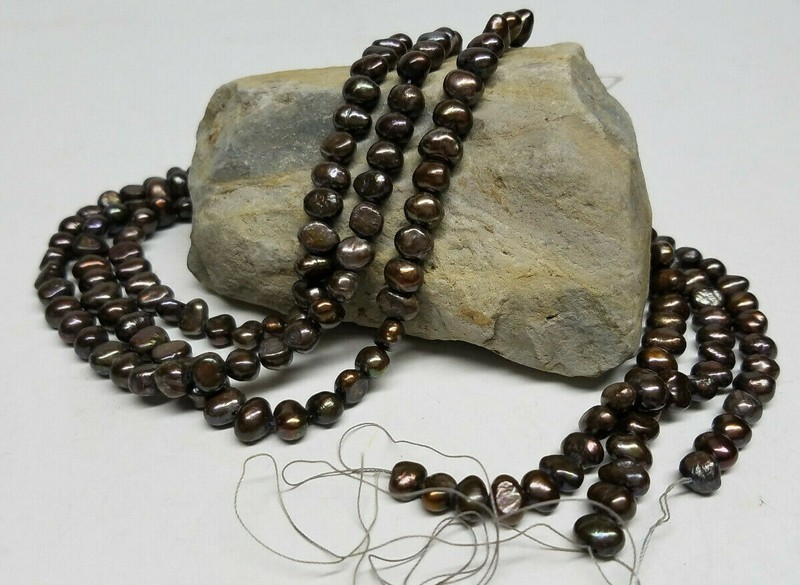 Wholesale (3) Strands Brown Freshwater Pearl Gemstone 7mm Nugget Necklace 16”