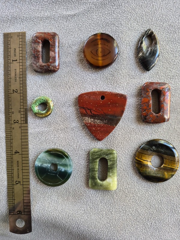 Lot of 9 Polished Stones Cabochons Agate Jasper Jade Asian Red Green Orange Lot1