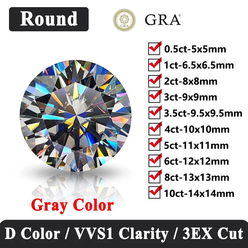Top Quality Gray Color 0.5-3ct Multi-Shaped Moissanite Loose GRA for Jewelry