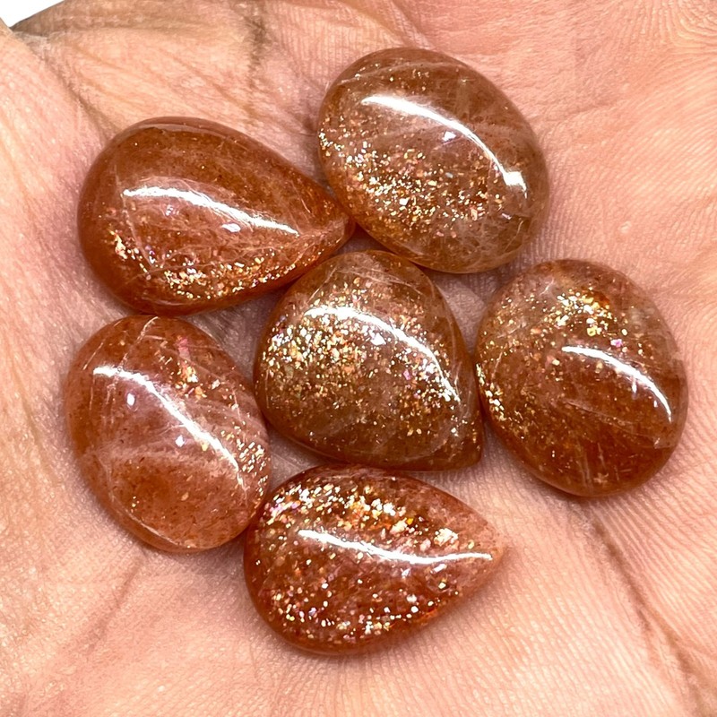 6 Pcs Natural Sunstone 19-21mm Glossy Orange Loose Cabochon Gemstones Lot gallery