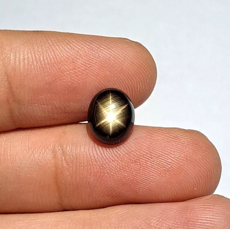 Certified Black Star Sapphire 8.5 Ct 6 Rays Oval Cabochon Natural Loose Gemstone
