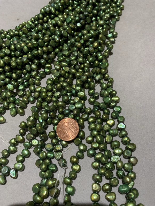 Green Baroque Freshwater Pearls Tip drilled 1 strand 15 inches