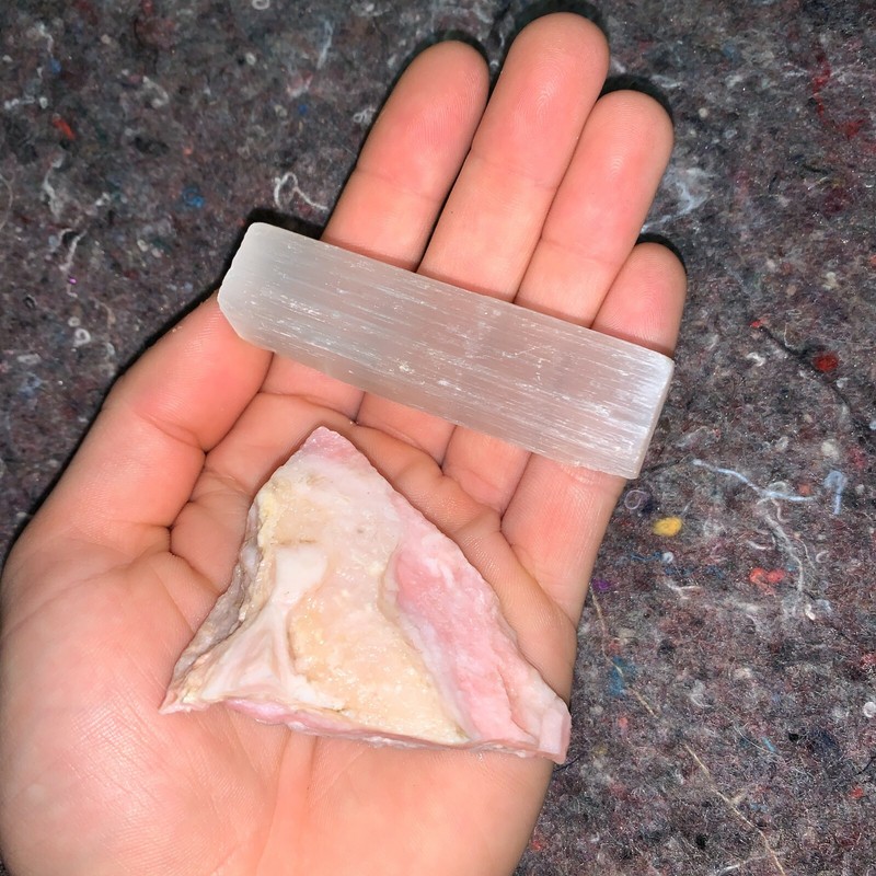 One (1) Charged Pink Opal Rough Gemstone + A FREE Selenite Charging Stick