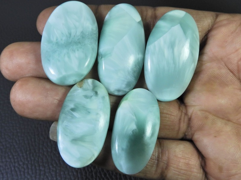 211Cts. Natural Green Hemimorphite Oval Cabochon Loose Gemstone 05 Pcs Lot gallery